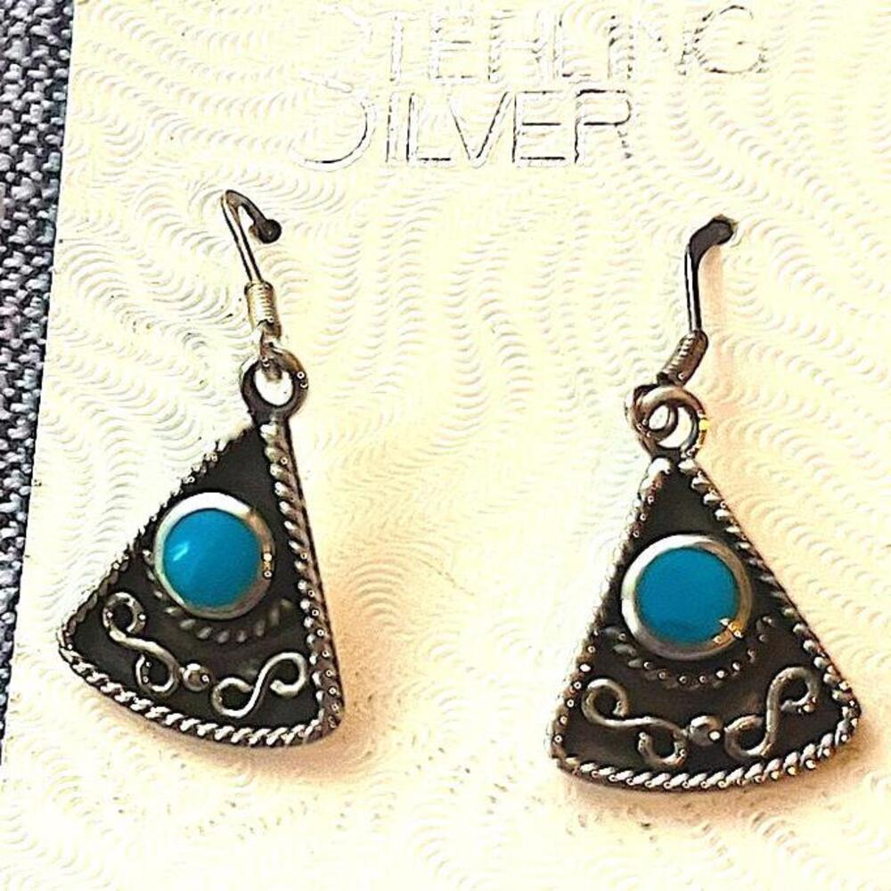 Sterling Silver Triangle Earrings with Turquoise Stones